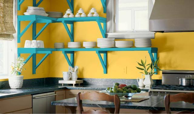 desain ruangan kuning dapur