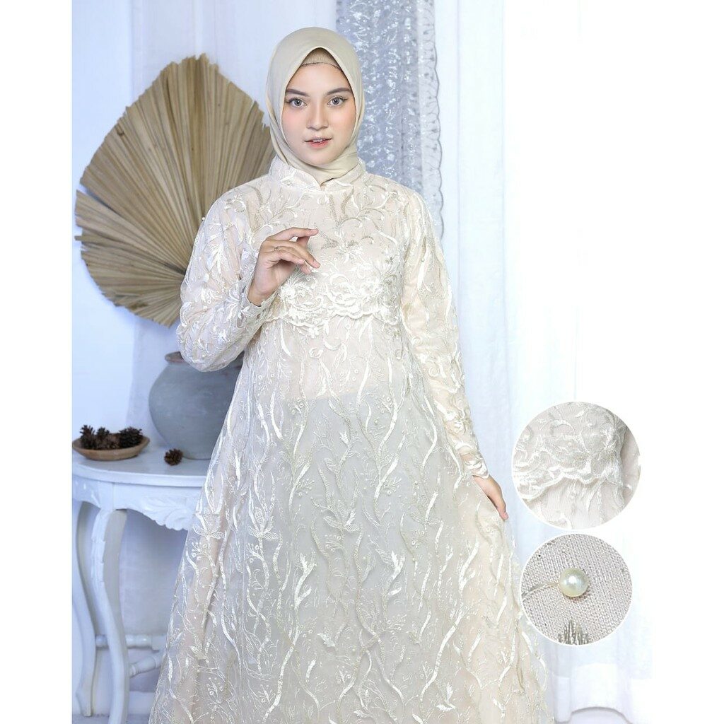 gamis brokat berkerah