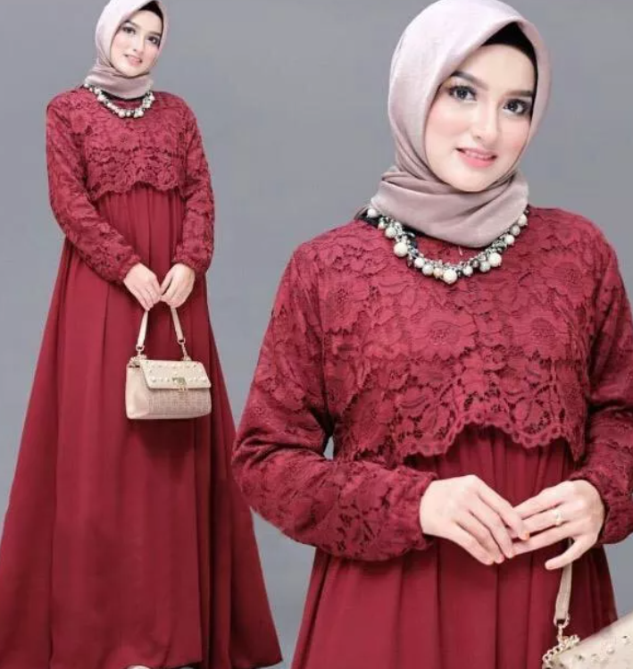 gamis brokat kombinasi polos