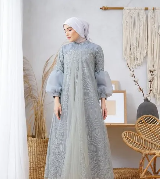 gamis brokat lengan balon