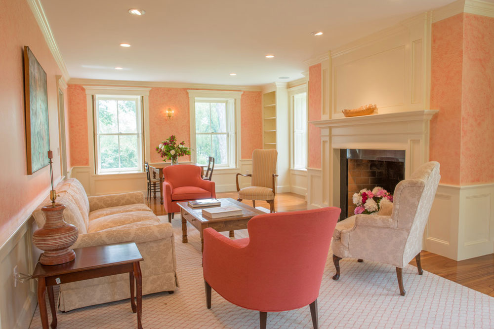 interior rumah peach white beige